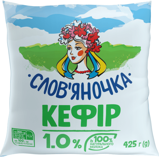 Кефір СЛОВ'ЯНОЧКА 1%, 425г, плівка поліетиленова